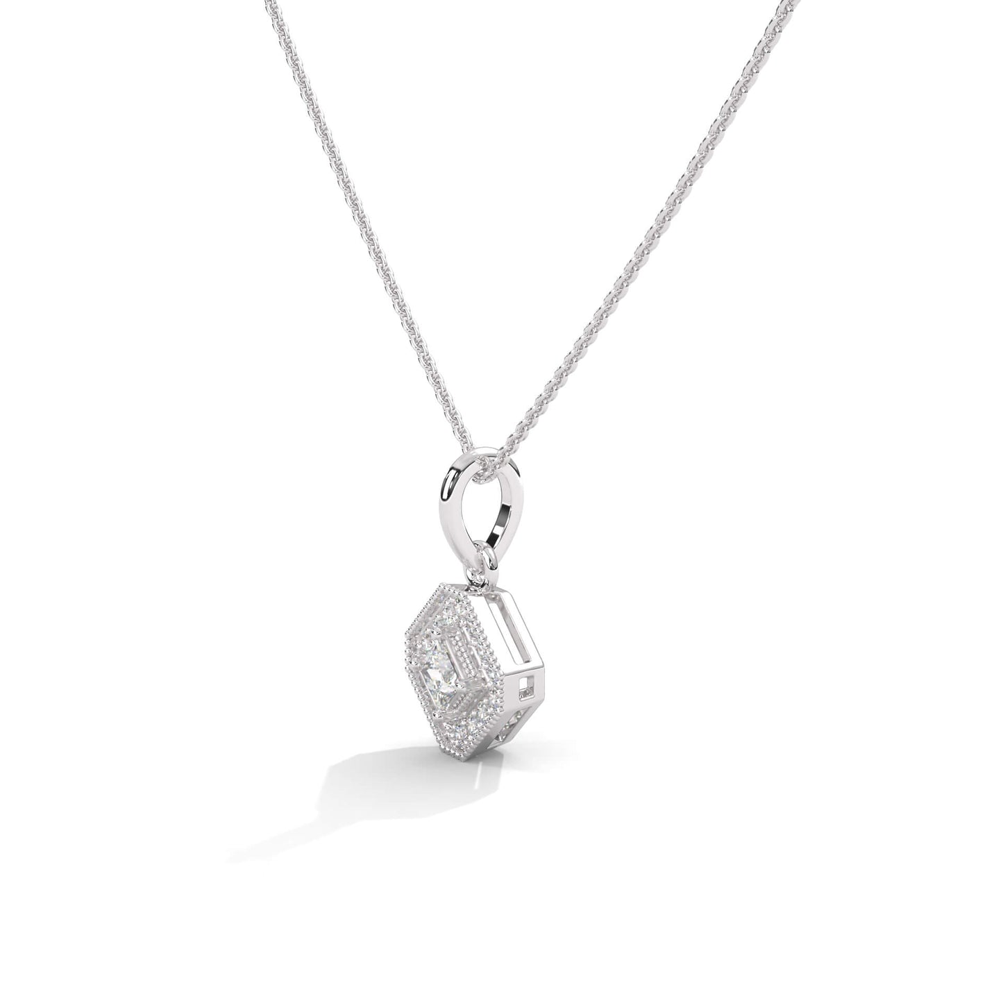 Princess Diamond Halo Silver Pendant