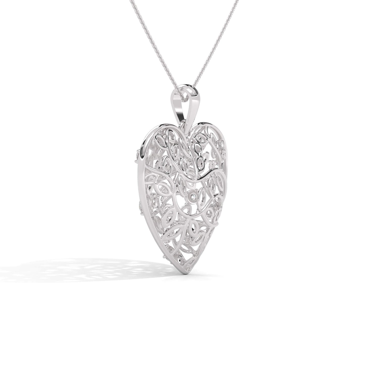 Silver Leaf Necklace - Heart  Pendant