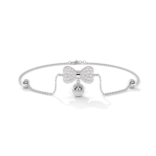 Unique Modern Studded Bow Tie silver Anklet With Pearl for women