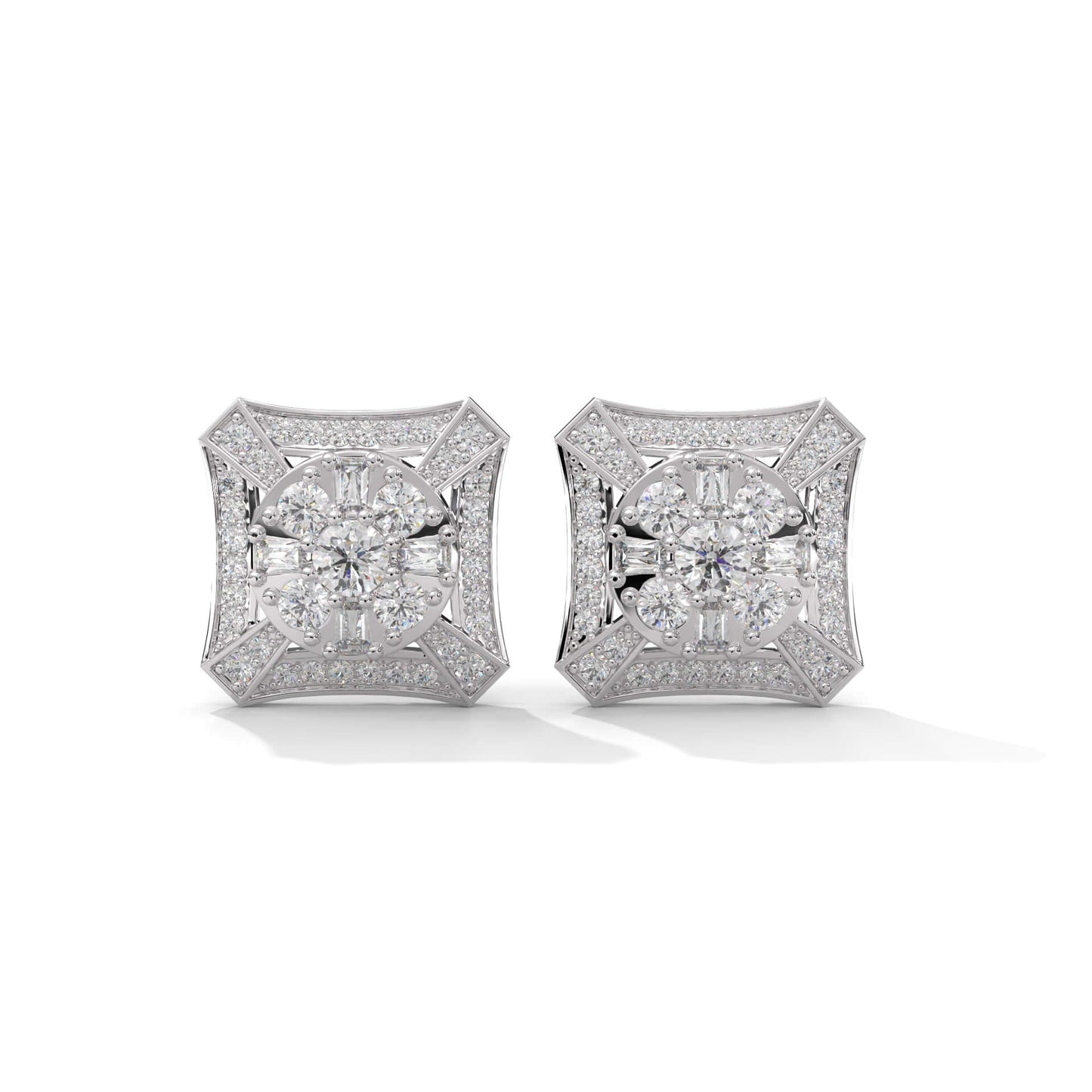 Natural Diamond Stud Earrings in 925 Sterling Silver