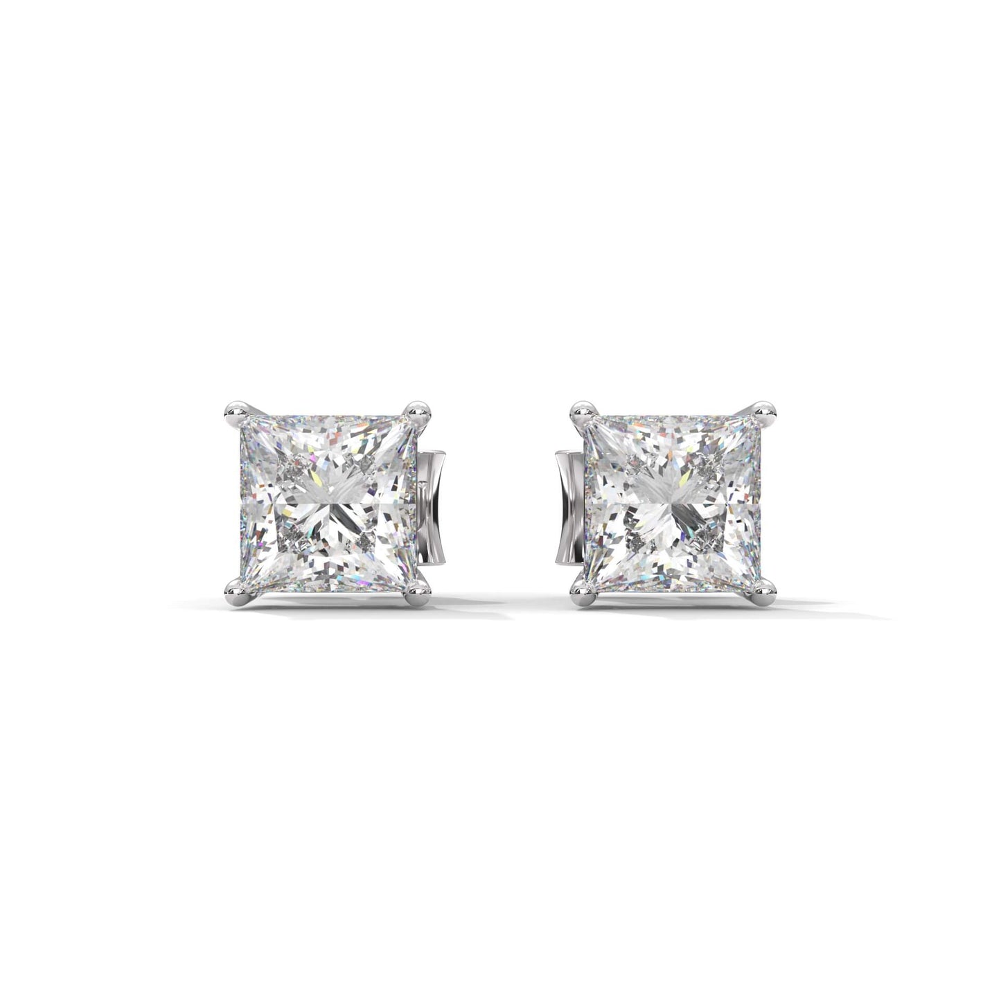 Silver Princess Cut Solitaire Earrings For Women