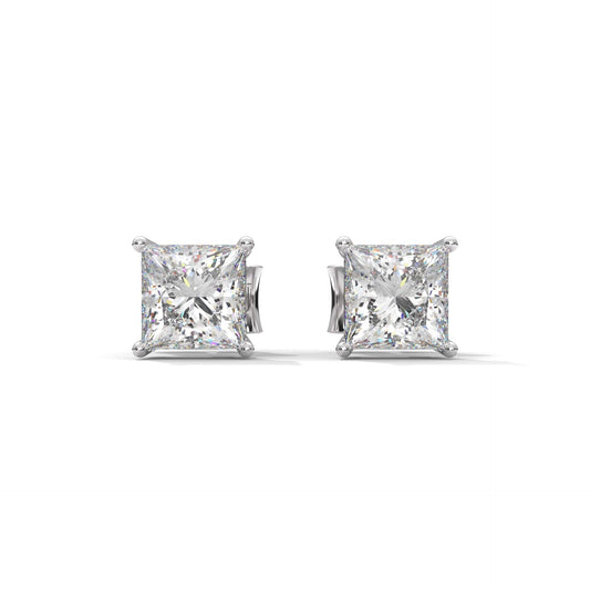 Silver Princess Cut Solitaire Earrings For Women