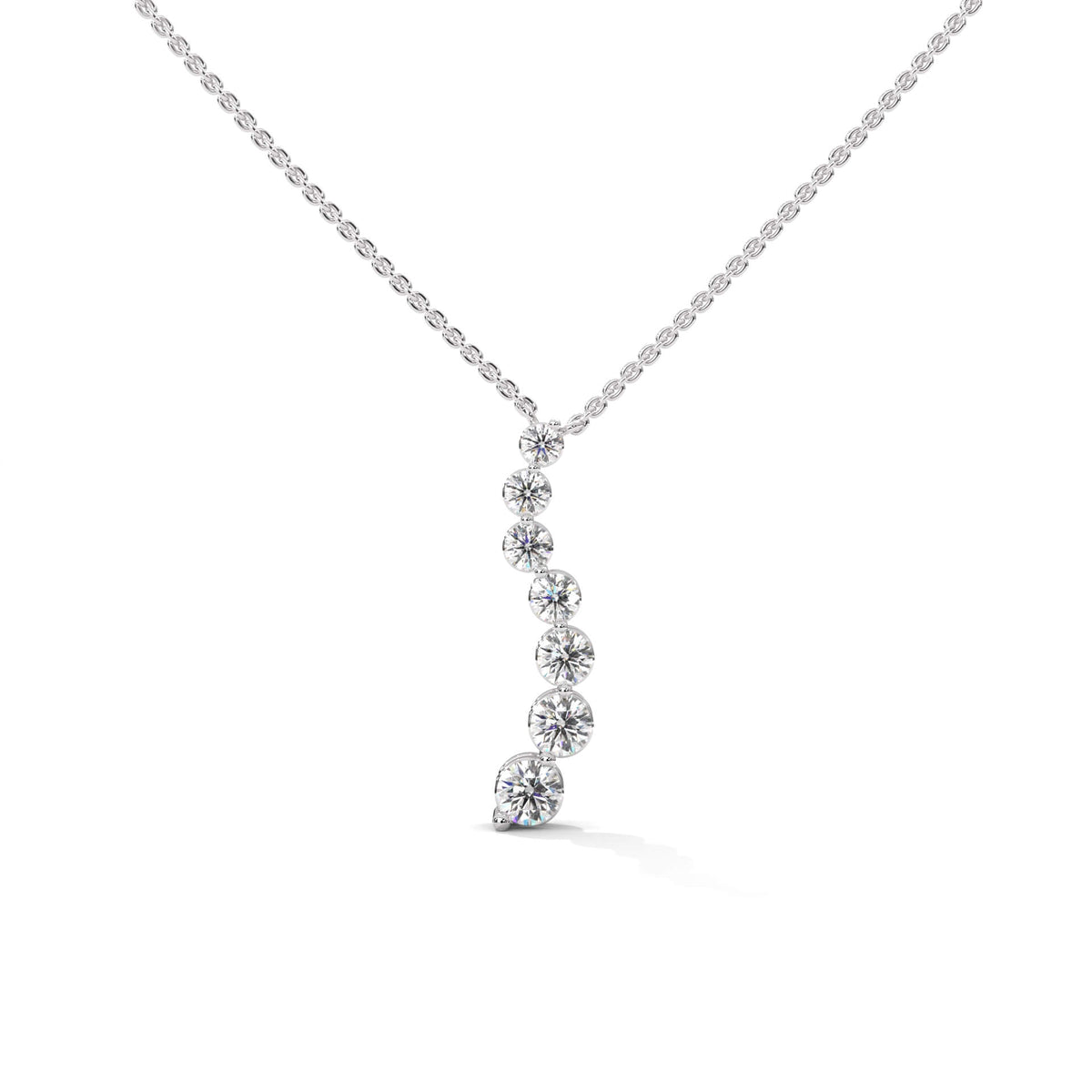 Graduated Diamond Drop Pendant Necklace - Round Cut Cubic Zirconia