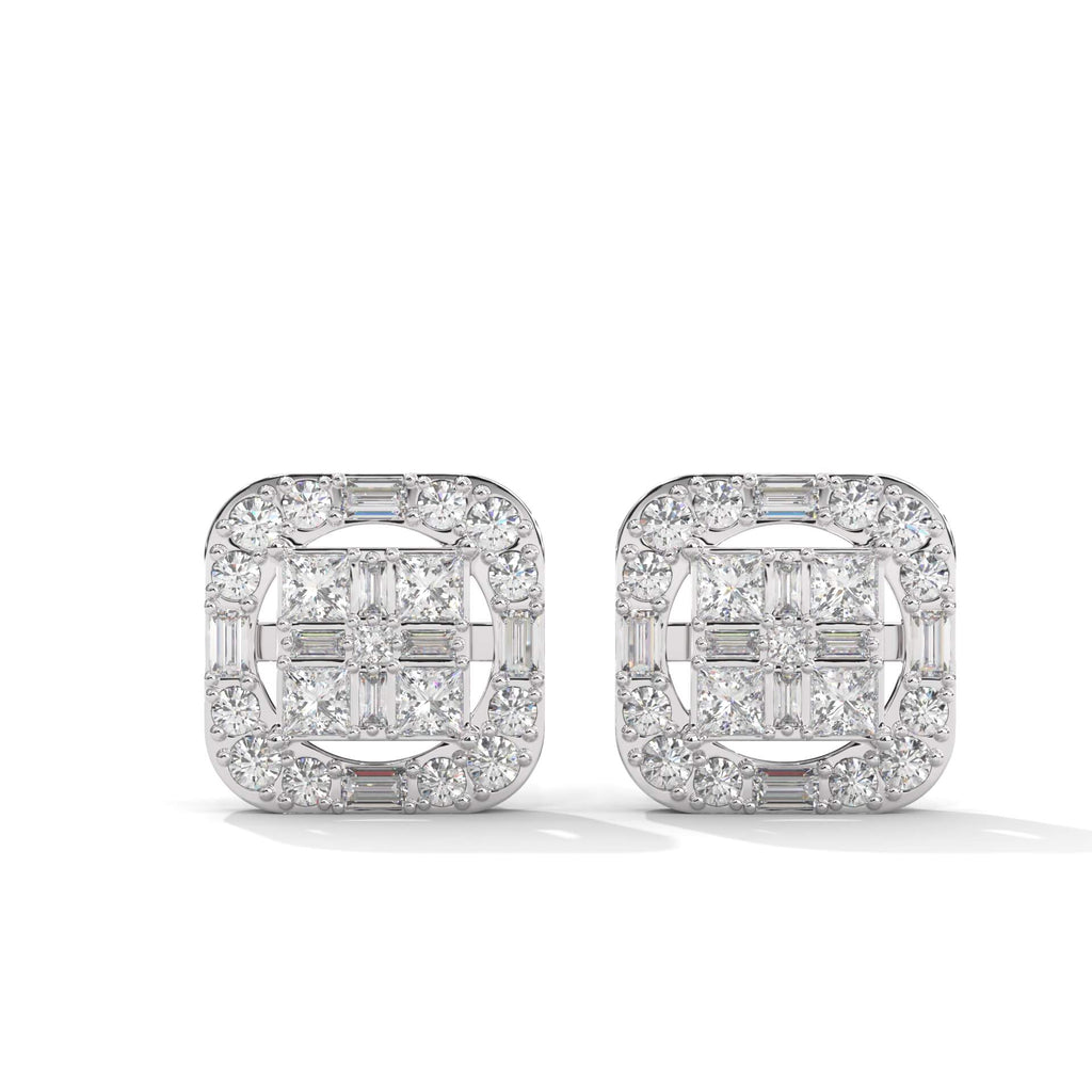 Square Diamond Shaped Stud Silver Earrings