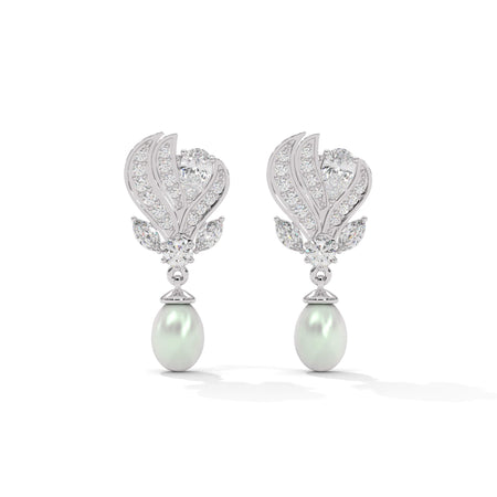 Diamond & South Sea Pearl Drop Silver Earrings