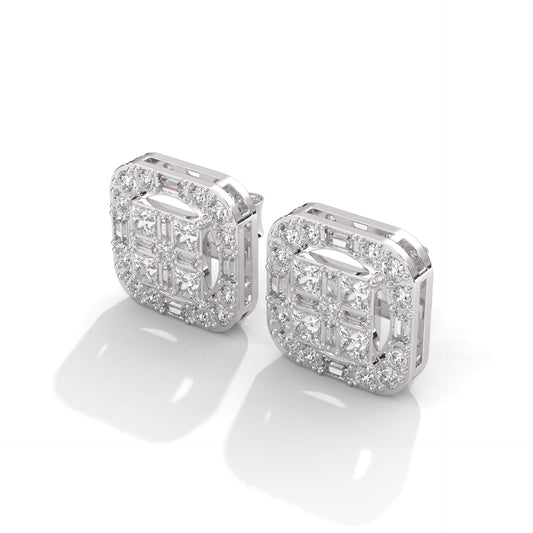 Square Diamond Shaped Stud Silver Earrings