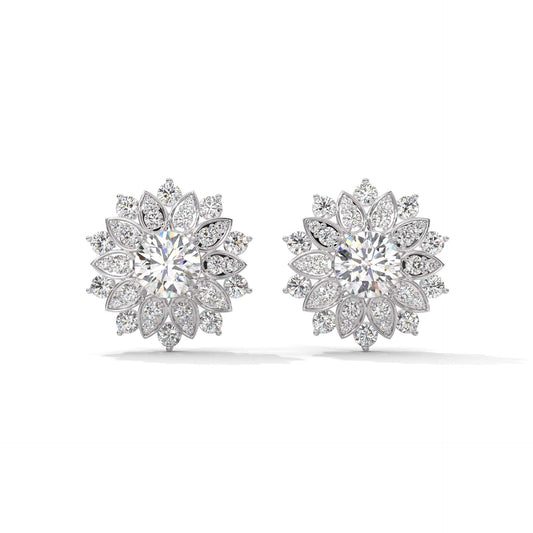 925 Sterling Silver Rhodium Cubic Zirconia Spring Flower Stud Earrings For Women 