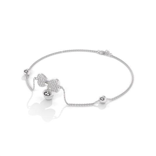 Unique Modern Studded Bow Tie silver Anklet With Pearl for women