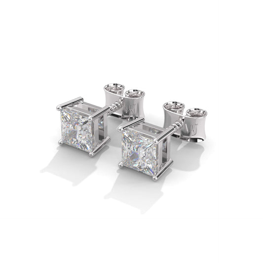 Silver Princess Cut Solitaire Earrings For Women