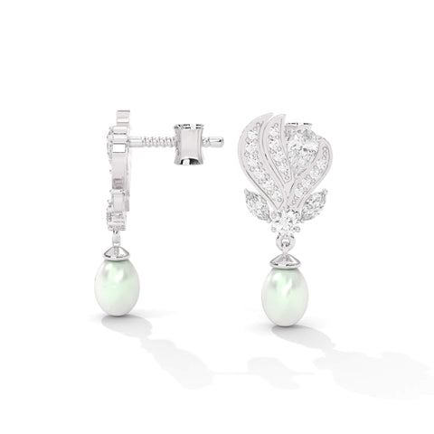 Diamond & South Sea Pearl Drop Silver Earrings