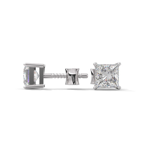 Silver Princess Cut Solitaire Earrings For Women