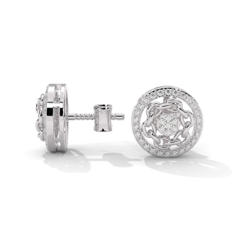 Diamond Cluster Stud Silver Earrings