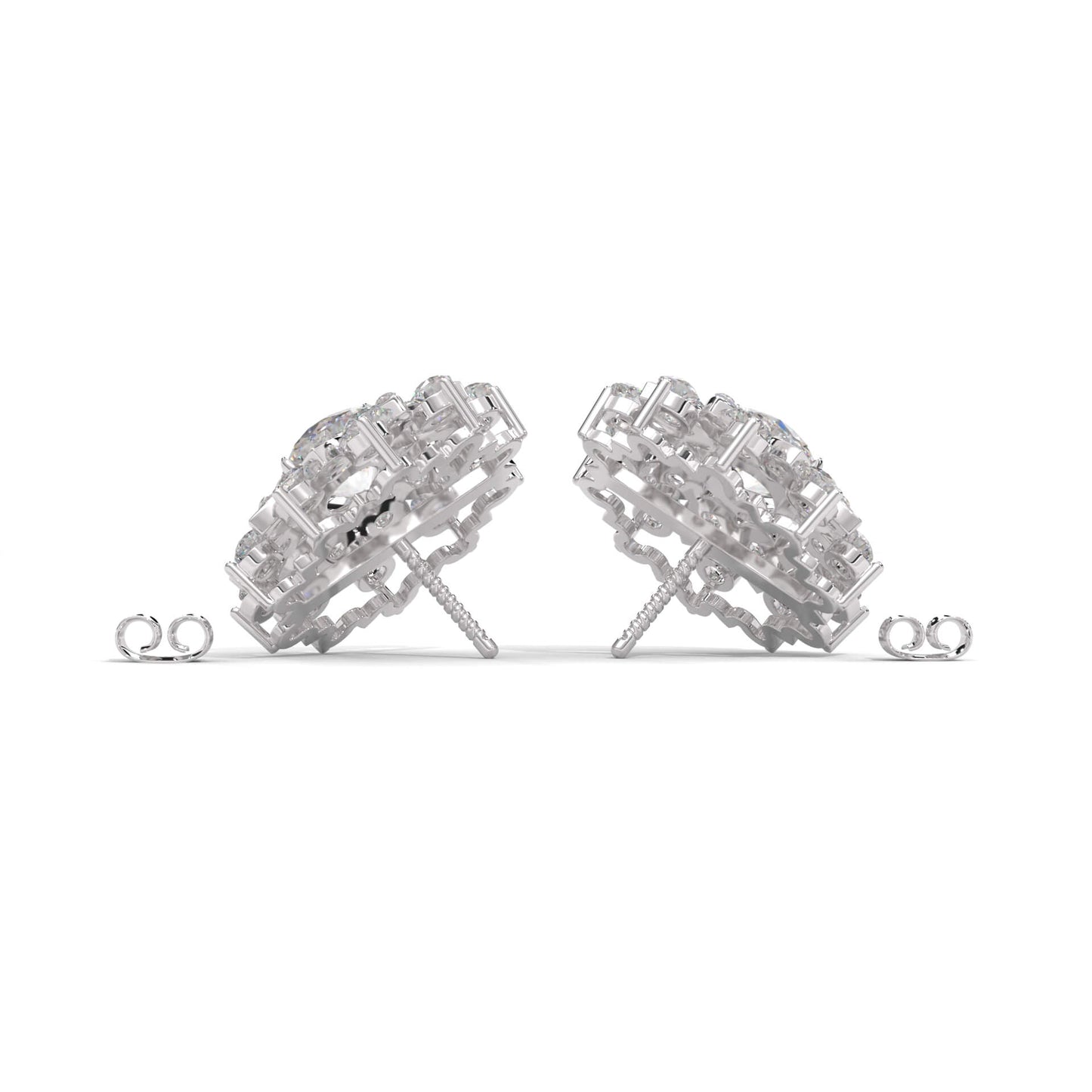 925 Sterling Silver Rhodium Cubic Zirconia Spring Flower Stud Earrings For Women 