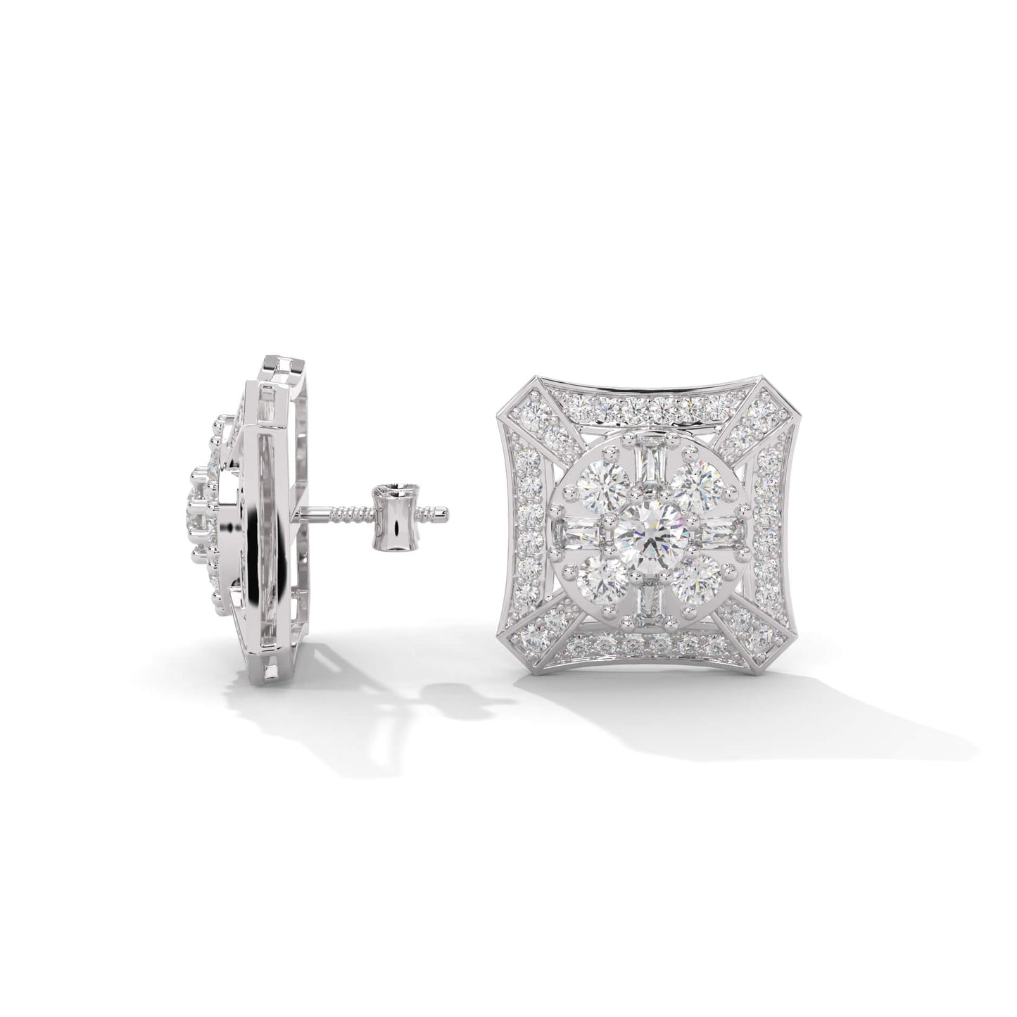 Natural Diamond Stud Earrings in 925 Sterling Silver