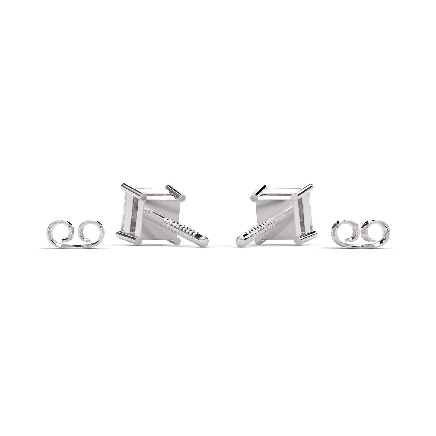 Silver Princess Cut Solitaire Earrings For Women