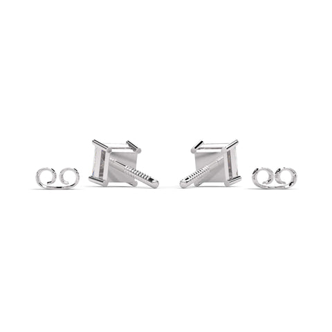 Silver Princess Cut Solitaire Earrings For Women