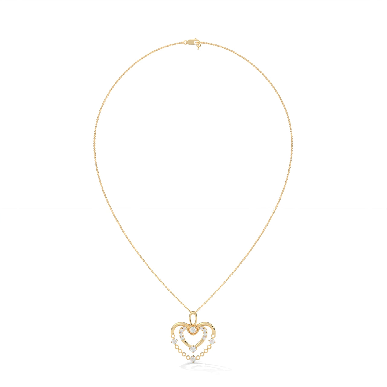 Stylish Dual Heart With Chain Silver Necklace