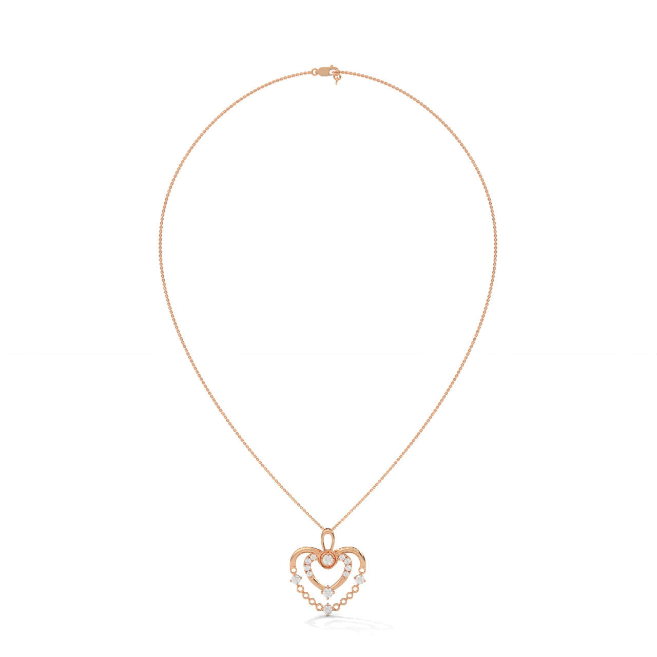 Stylish Dual Heart With Chain Silver Necklace
