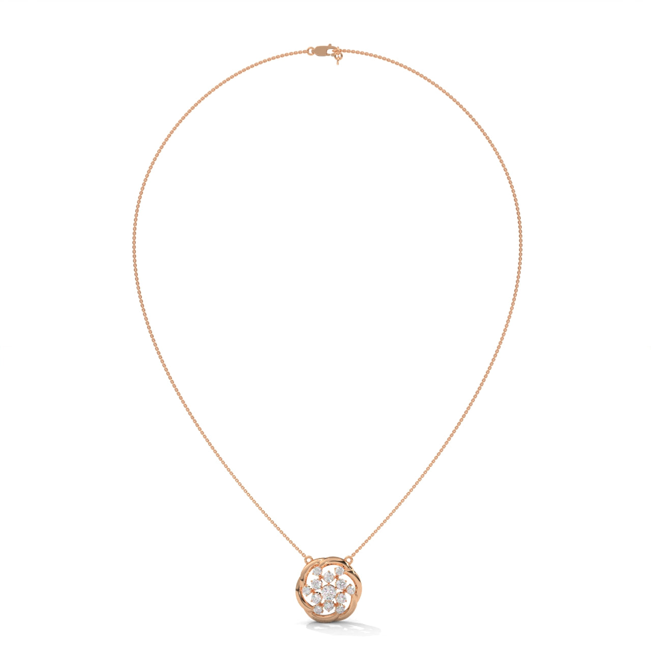 Tiny Flower Pendent With Joint Chain Silver Diamond Necklace
