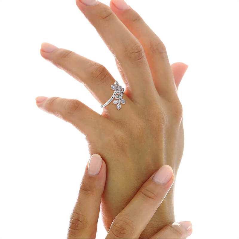 The Iced Out Leaf Sterling Silver Ring For Women