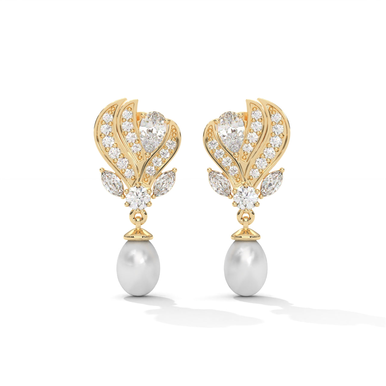 Pearl And Diamond Silver Earrings