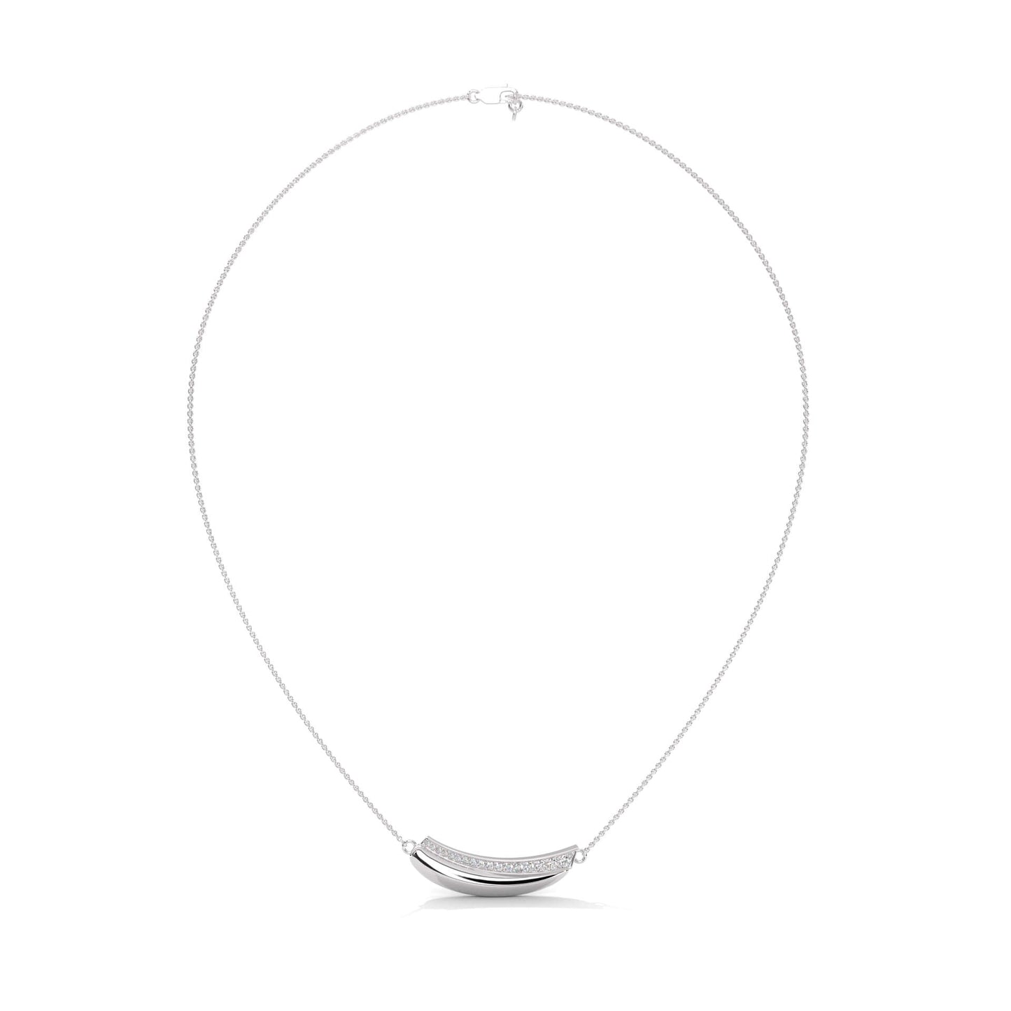 Sterling Silver Pave Curved Bar Crescent Necklace