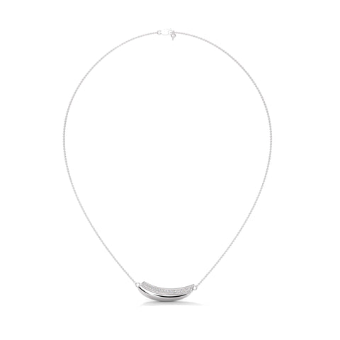 Sterling Silver Pave Curved Bar Crescent Necklace