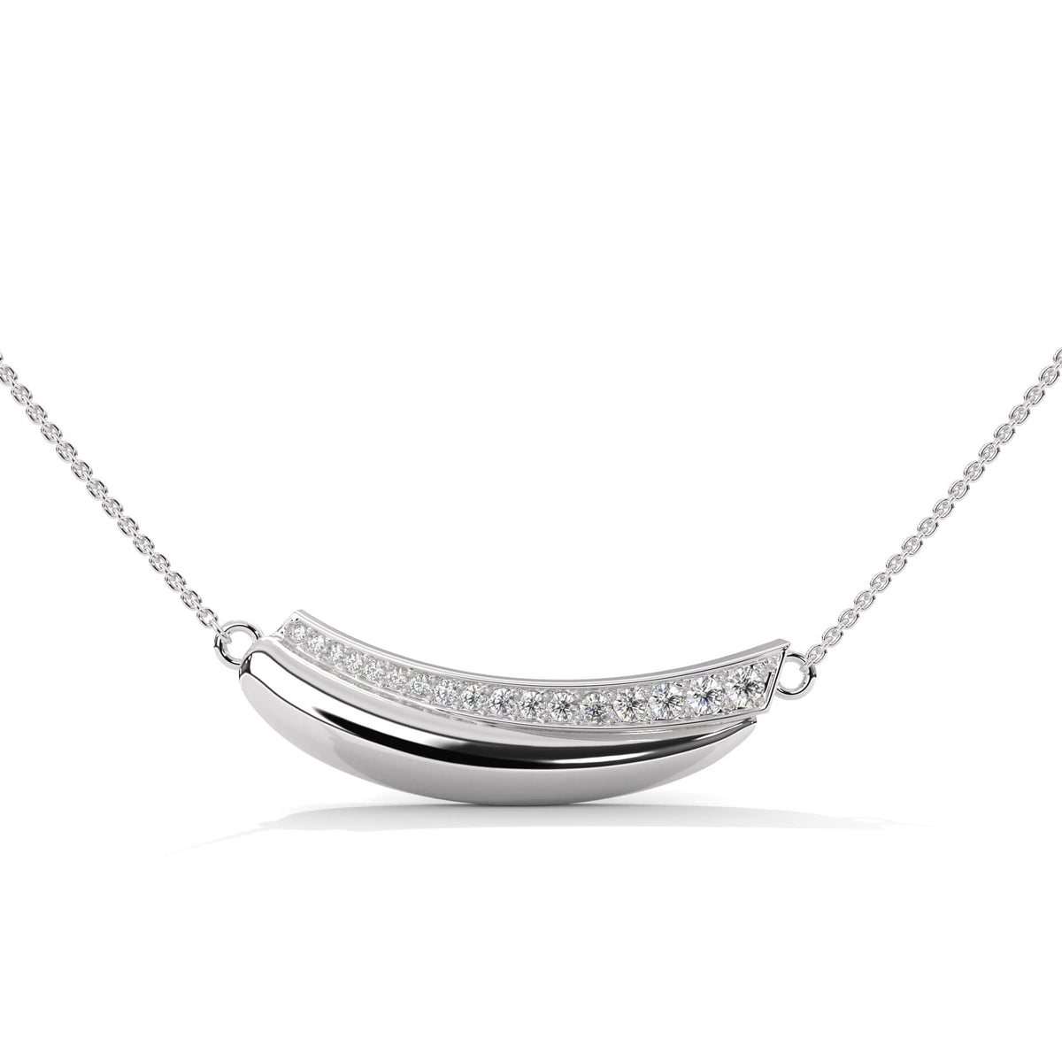 Sterling Silver Pave Curved Bar Crescent Necklace