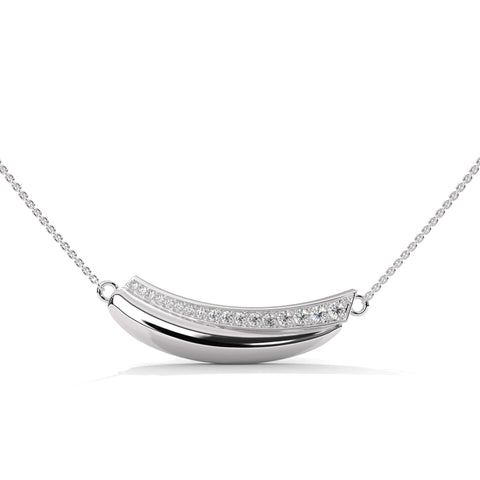 Sterling Silver Pave Curved Bar Crescent Necklace