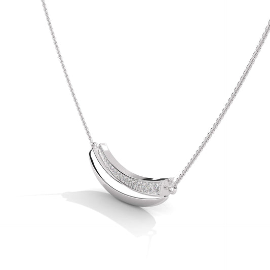 Sterling Silver Pave Curved Bar Crescent Necklace