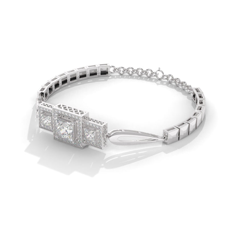 Princess cut dimond silver bracelet - A Royal Touch of Radiance