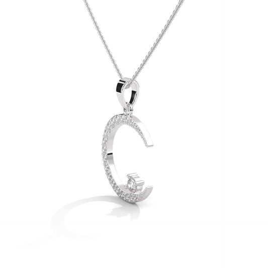 Small Creascent Moon Silver Diamond Pendant