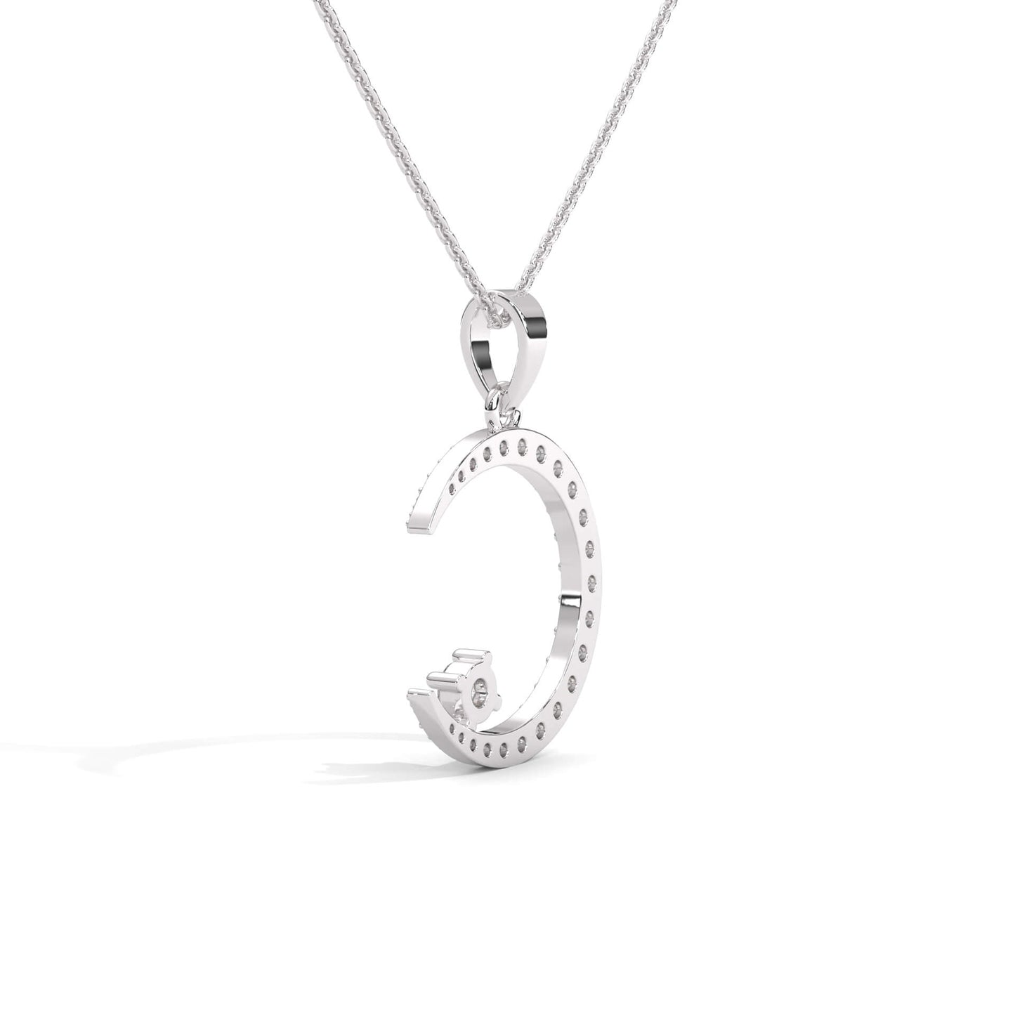 Small Creascent Moon Silver Diamond Pendant