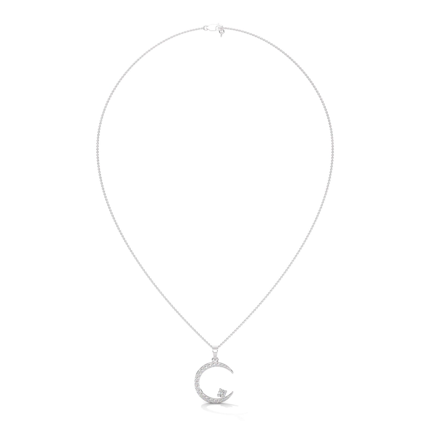 Small Creascent Moon Silver Diamond Pendant