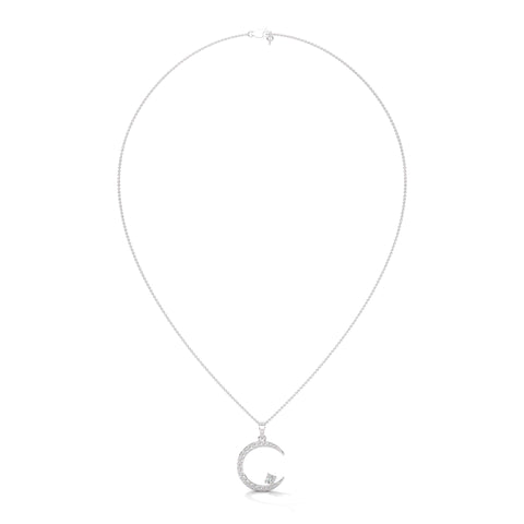 Small Creascent Moon Silver Diamond Pendant