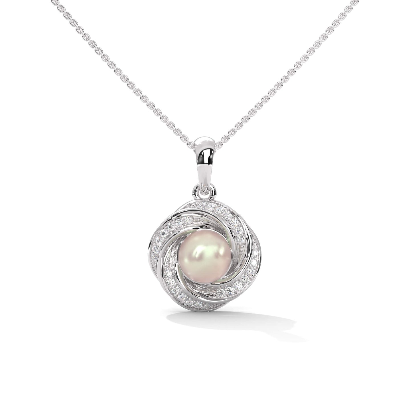 Pearl & Silver Diamond Accent Twist Pendant Necklace