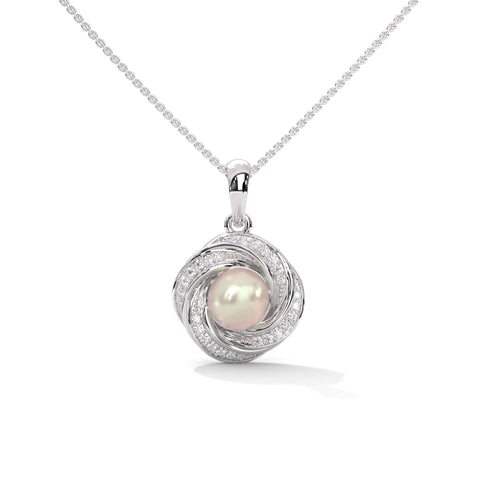 Pearl & Silver Diamond Accent Twist Pendant Necklace