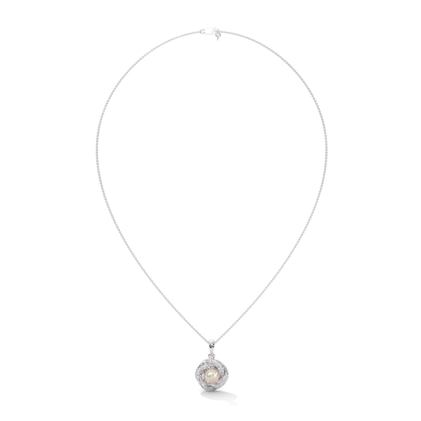 Pearl & Silver Diamond Accent Twist Pendant Necklace