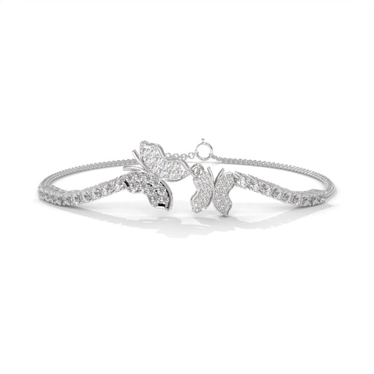 Butterfly Charm Adjustable Silver Diamond Cubic Zirconia Tennis Bracelet