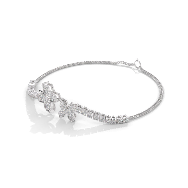 Butterfly Charm Adjustable Silver Diamond Cubic Zirconia Tennis Bracelet