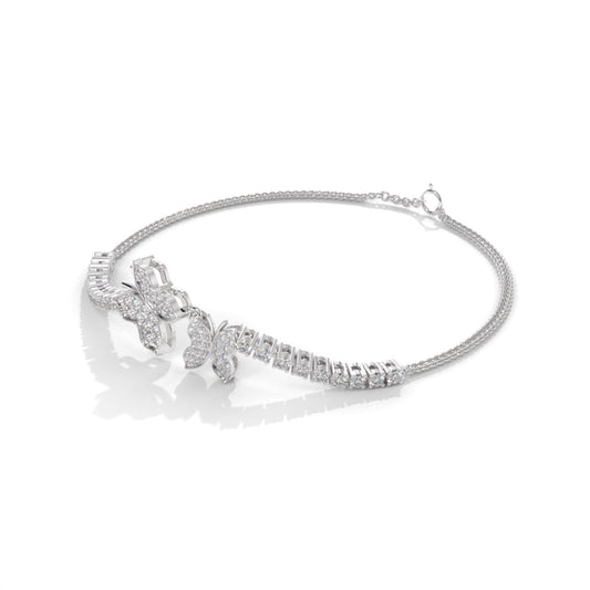 Butterfly Charm Adjustable Silver Diamond Cubic Zirconia Tennis Bracelet