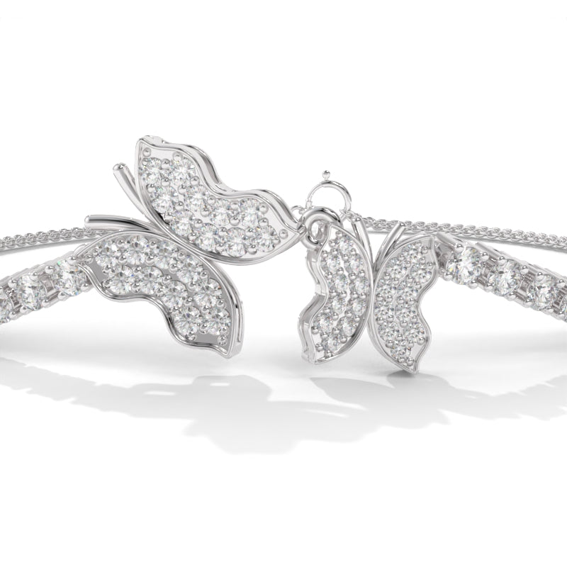 Butterfly Charm Adjustable Silver Diamond Cubic Zirconia Tennis Bracelet