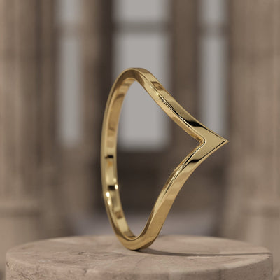 14k Solid Gold Curved V Shaped Wedding Band