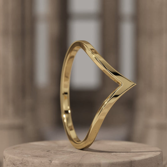 14k Solid Gold Curved V Shaped Wedding Band