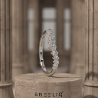 Minimalist Round Diamond Curved Wedding Band - 14k Yellow Gold Round Lab Grown Promise Ring - Unique Matching Stacking Ring by Breeliq