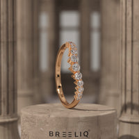 Minimalist Round Diamond Curved Wedding Band - 14k Yellow Gold Round Lab Grown Promise Ring - Unique Matching Stacking Ring by Breeliq