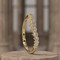 Minimalist Round Diamond Curved Wedding Band - 14k Yellow Gold Round Lab Grown Promise Ring - Unique Matching Stacking Ring by Breeliq