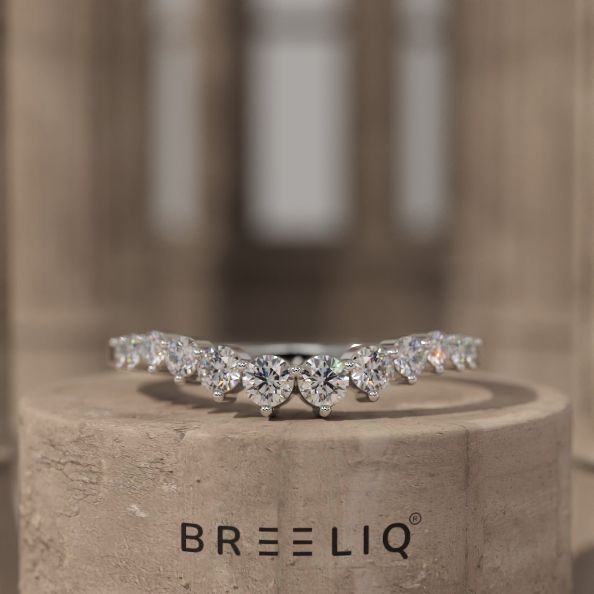 Minimalist Round Diamond Curved Wedding Band - 14k Yellow Gold Round Lab Grown Promise Ring - Unique Matching Stacking Ring by Breeliq