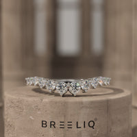 Minimalist Round Diamond Curved Wedding Band - 14k Yellow Gold Round Lab Grown Promise Ring - Unique Matching Stacking Ring by Breeliq