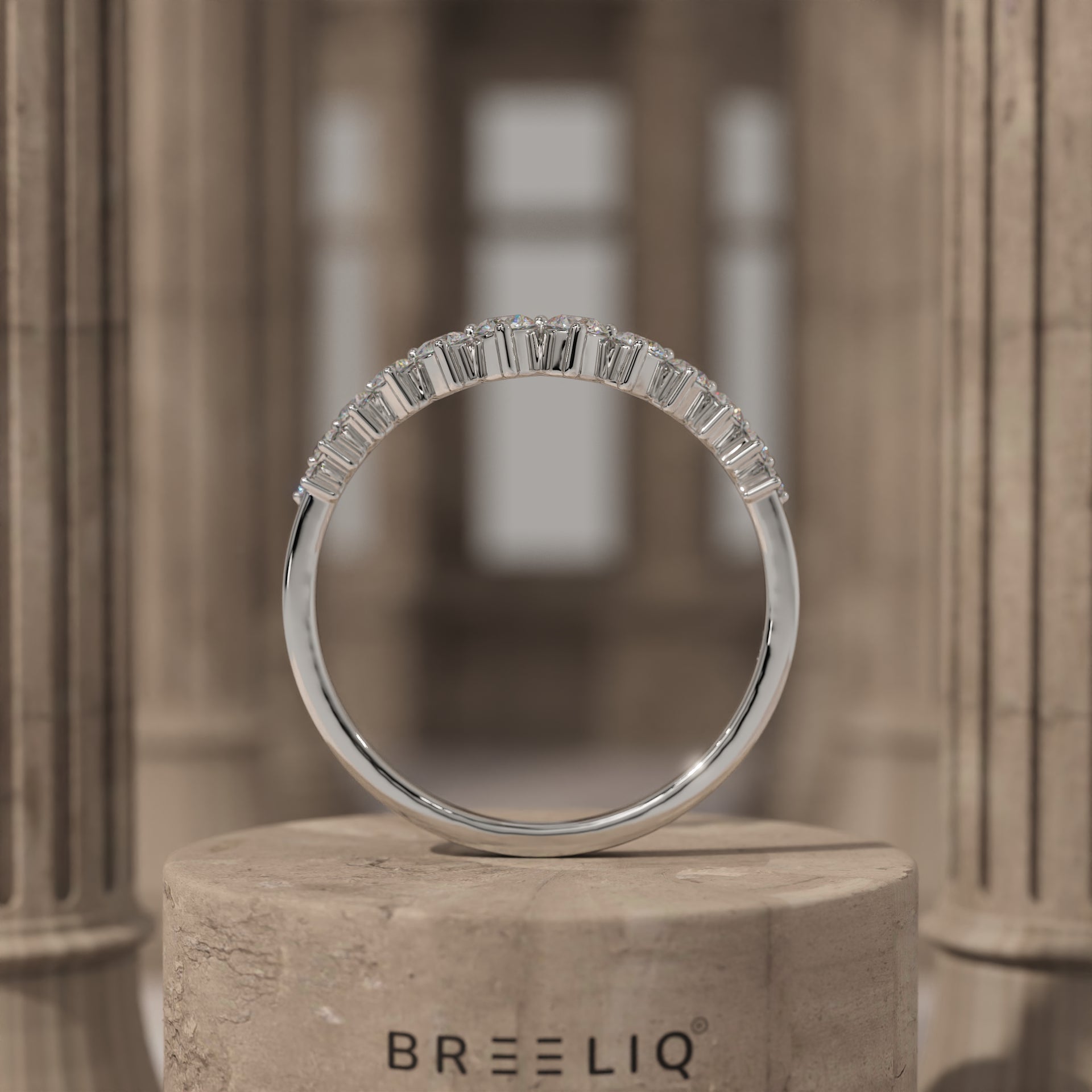 Minimalist Round Diamond Curved Wedding Band - 14k Yellow Gold Round Lab Grown Promise Ring - Unique Matching Stacking Ring by Breeliq